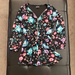 Express Floral Long Sleeve Zip Front Romper